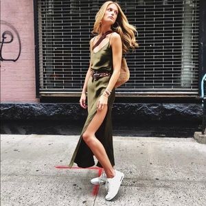 Sexy satin V neck maxi dress